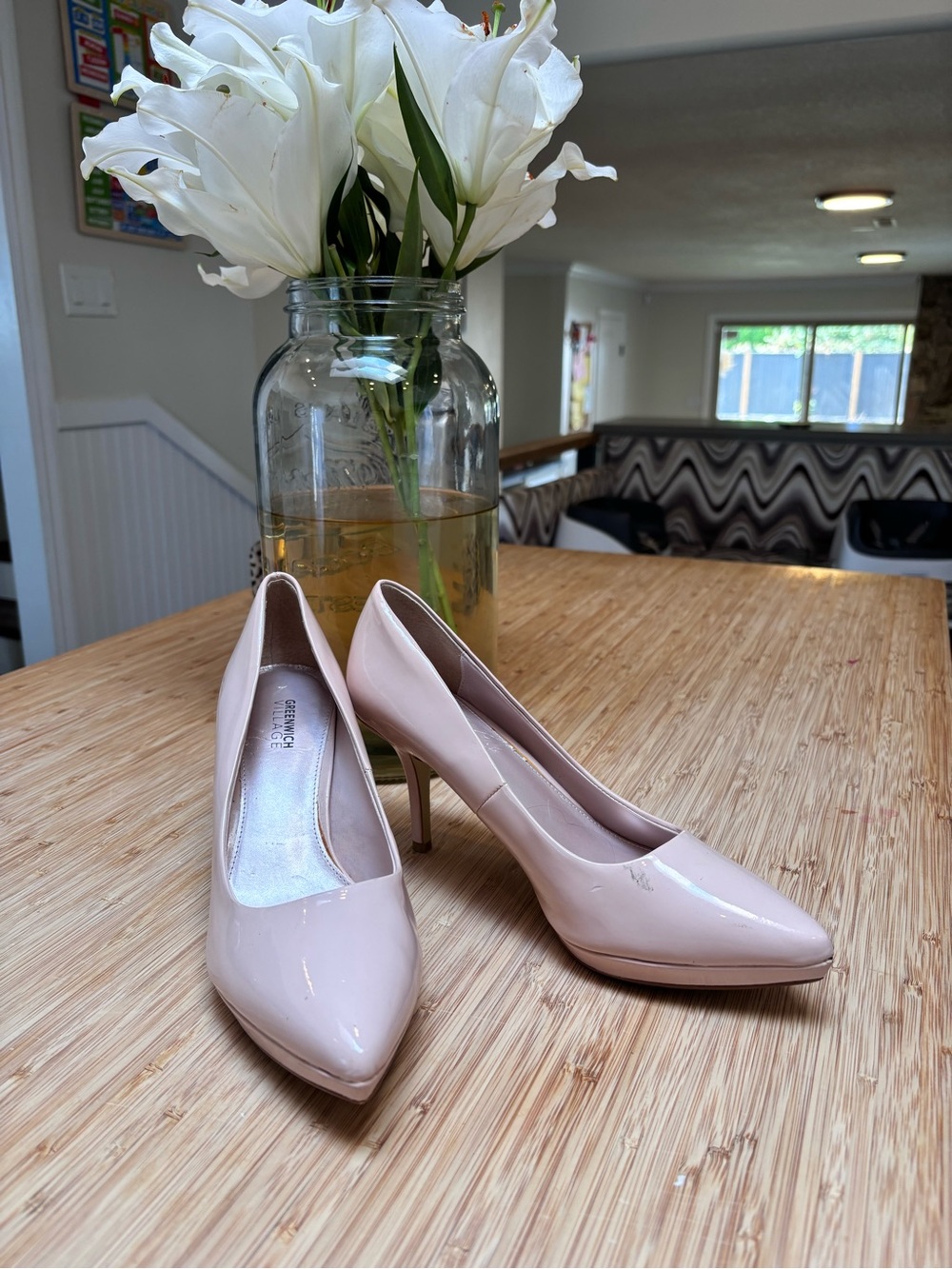 Nude Patent Pointed-Toe High Heels